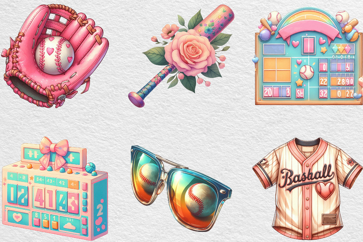 Retro Girly Baseball Clipart Sublima, an Illustration by Black Bird Studio (Photo 6 of 6)