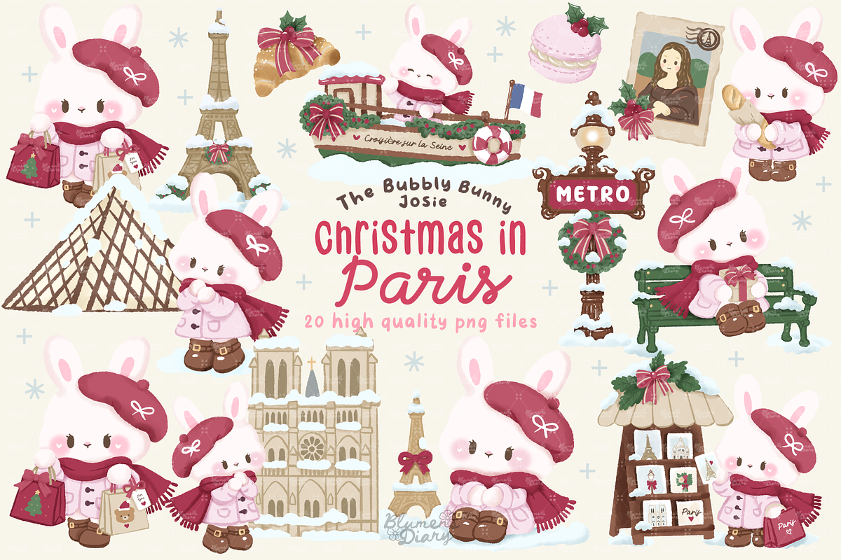 French Paris Christmas Bunny Clipart, an Animal Illustration by Blumensdiary (Photo 1 of 6)