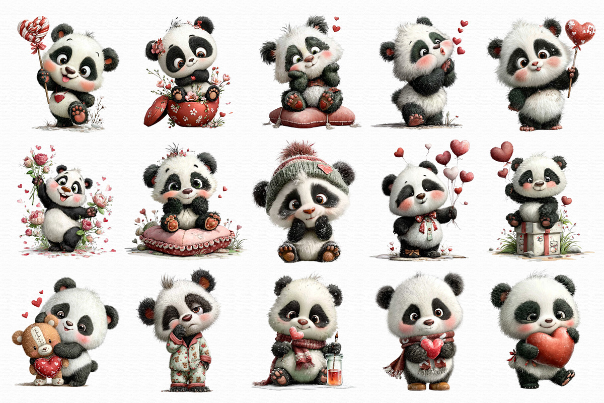 Valentine Panda Clipart, an Illustration by Libby Wishes (Photo 3 of 6)