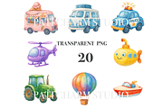 20 Transport Clipart, a Decorative Illustration by Pati Charm Studio (Thumbnail 3 of 8)