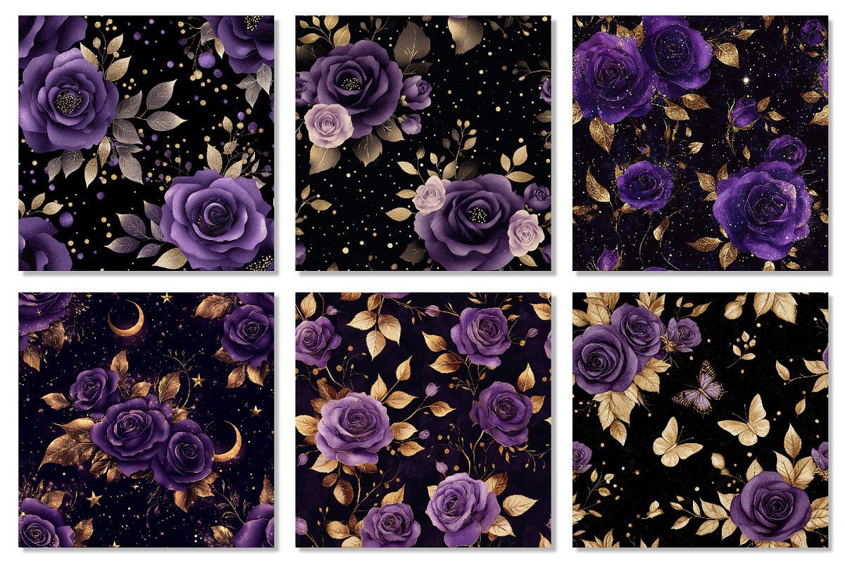 Purple & Gold Rose Digital Paper, a Texture Graphic by Dream Creation (Photo 4 of 7)