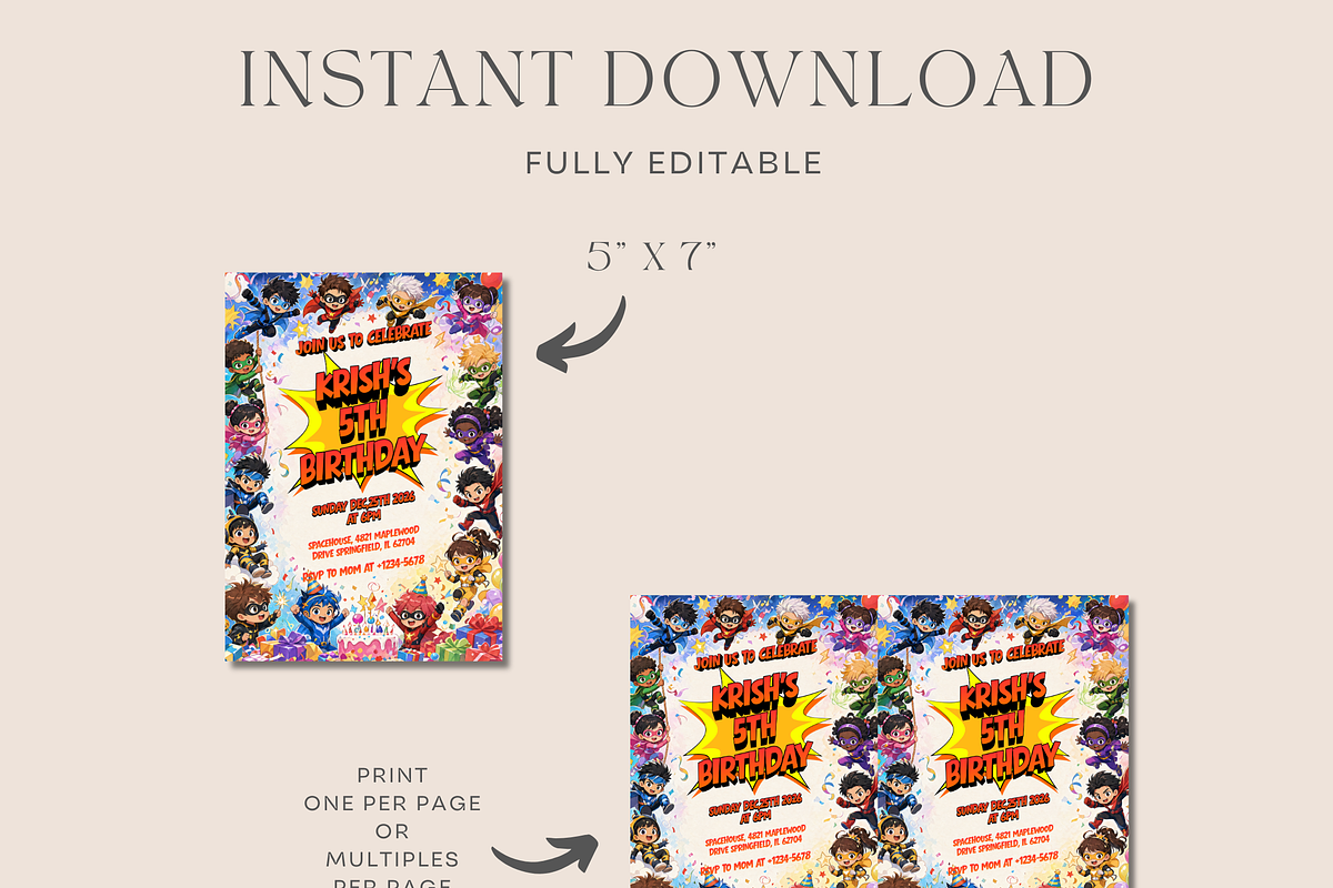 Chibi Superhero Birthday Invitation, an Invitation Template by InvitingStorys (Photo 10 of 12)