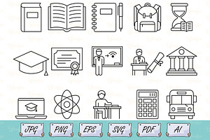 Education and Learning Outline Icons, an Outline Icon by Ghagra