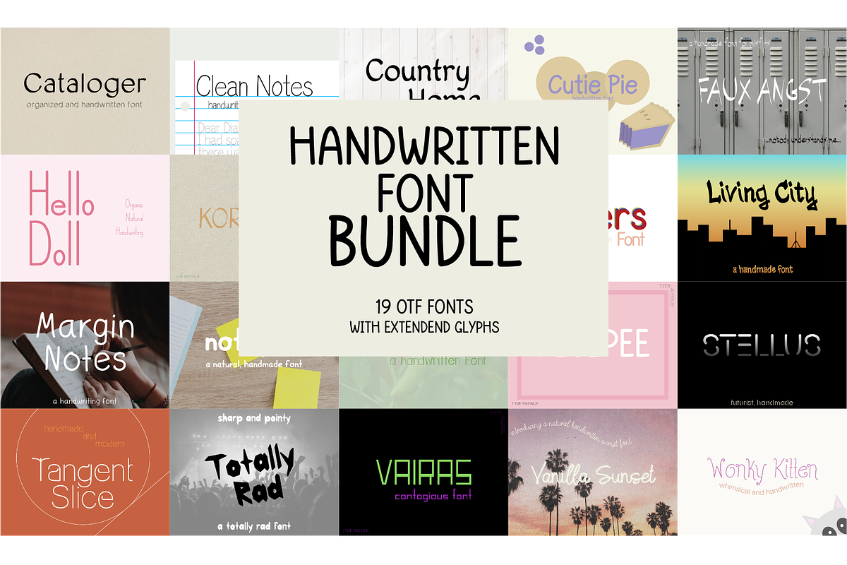 19 Font Bundle with Extended Glyphs, a Handwritten Font by noonsun (Photo 1 of 21)