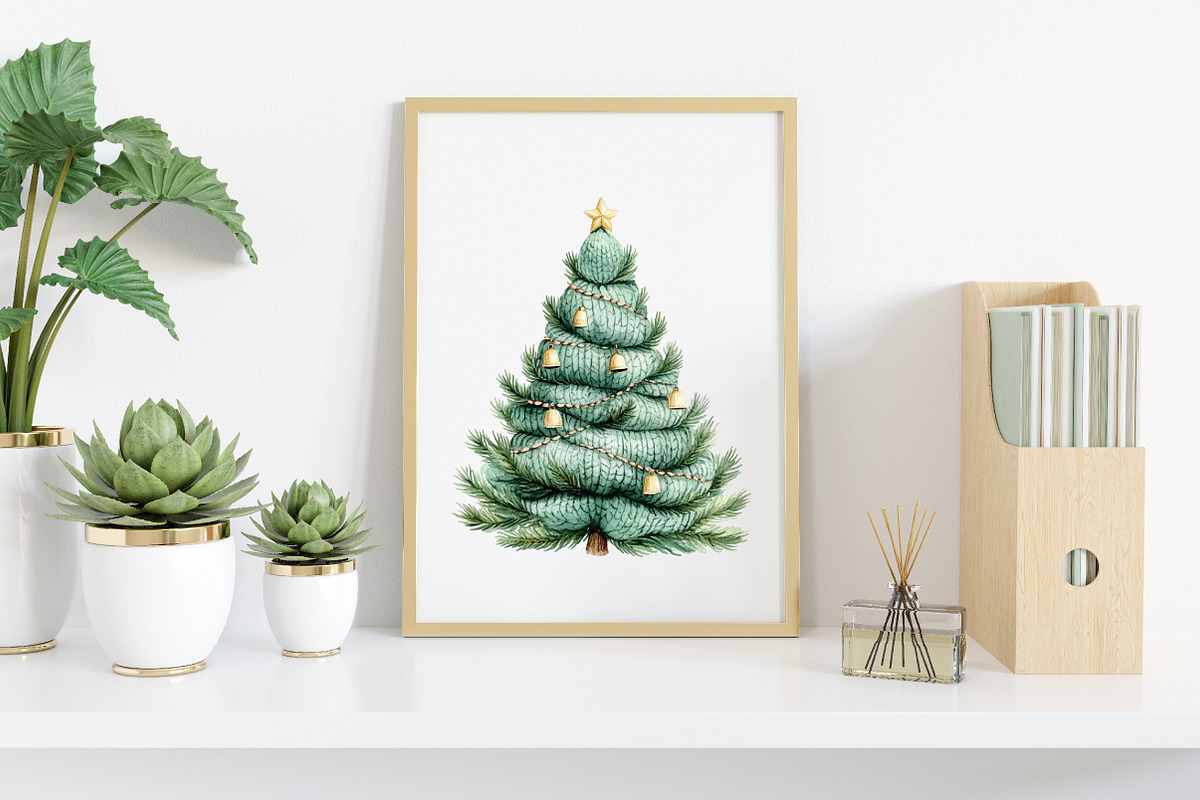 Watercolor Christmas Tree Clipart, an Illustration by Canvas Craft (Photo 7 of 8)