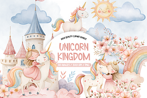 Unicorn And Princess Clipart, an Illustration by TatiMockup