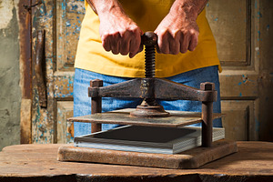Bookbinding hand sewn with press stock photo containing bookbinding and sewn