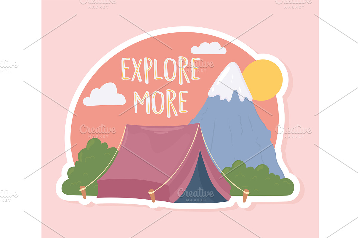 explore more, camping, an Illustration by studiogstock
