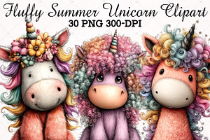 Fluffy Summer Unicorn Clipart, an Illustration by RobertsArt