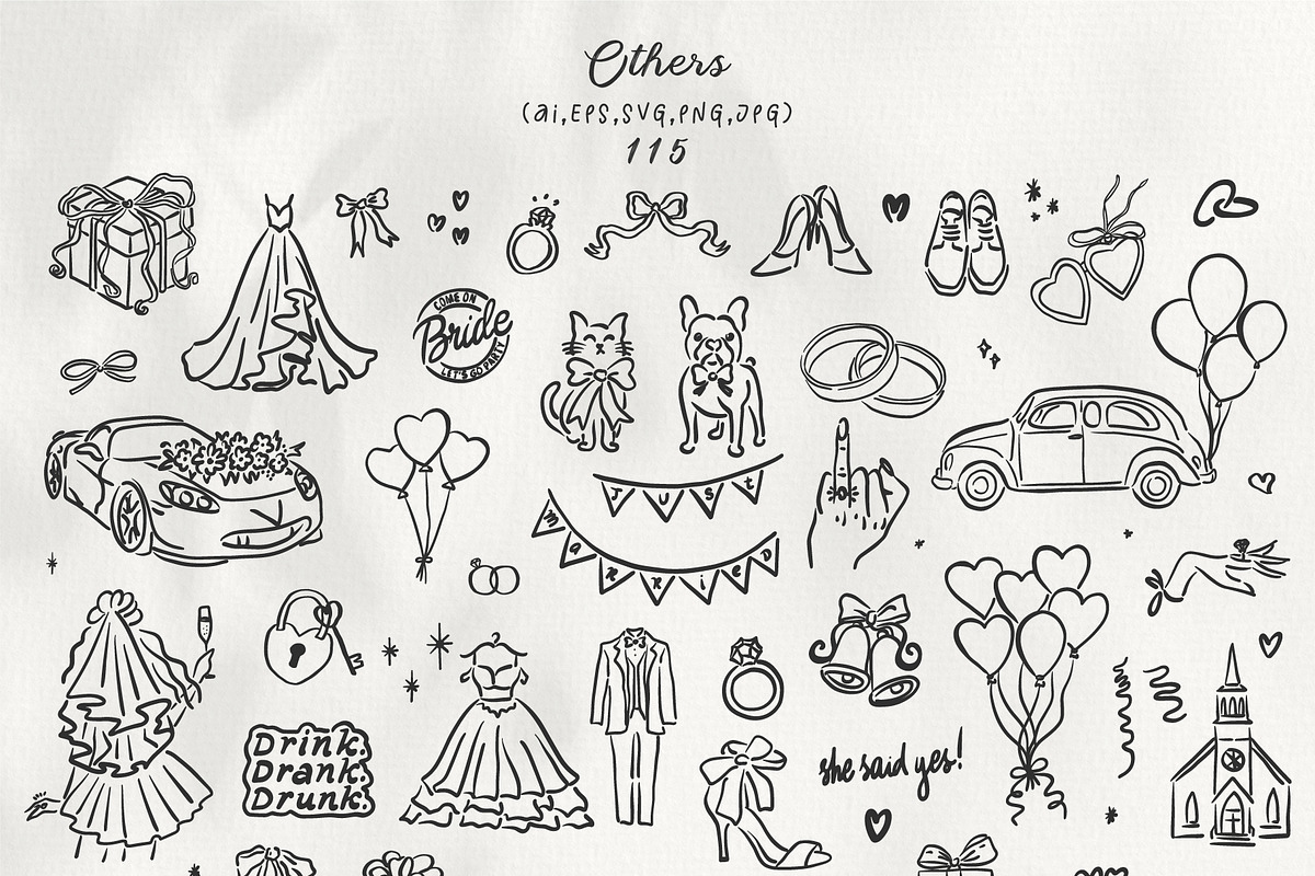 Hand Drawn Playful Wedding Clipart, a Decorative Illustration by La Petite Line Art (Photo 10 of 15)