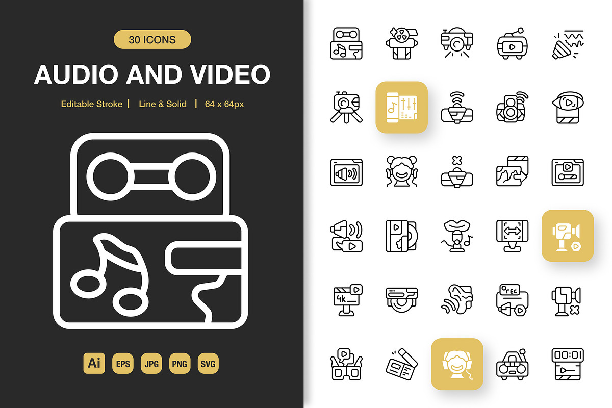 Audio and Video Icons, an Icon by Spacepixel Creative (Photo 1 of 3)