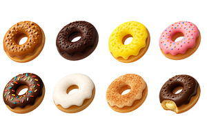 Eight assorted donuts with various, a Food & Drink Photo by Sergey Kotenev