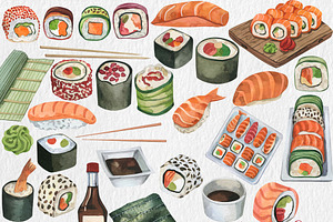 Watercolor Sushi Clipart, PNG