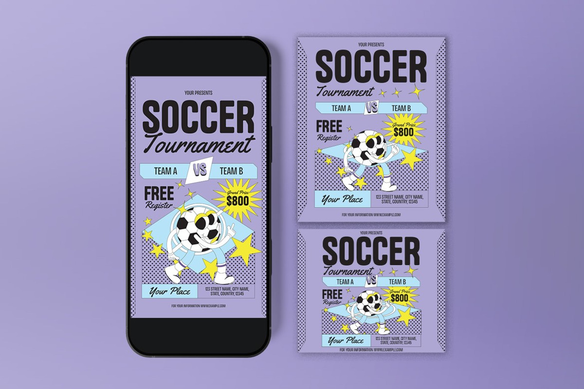 Purple Soccer Tournament Flyer Set, a Flyer Template by graphicook (Photo 3 of 3)