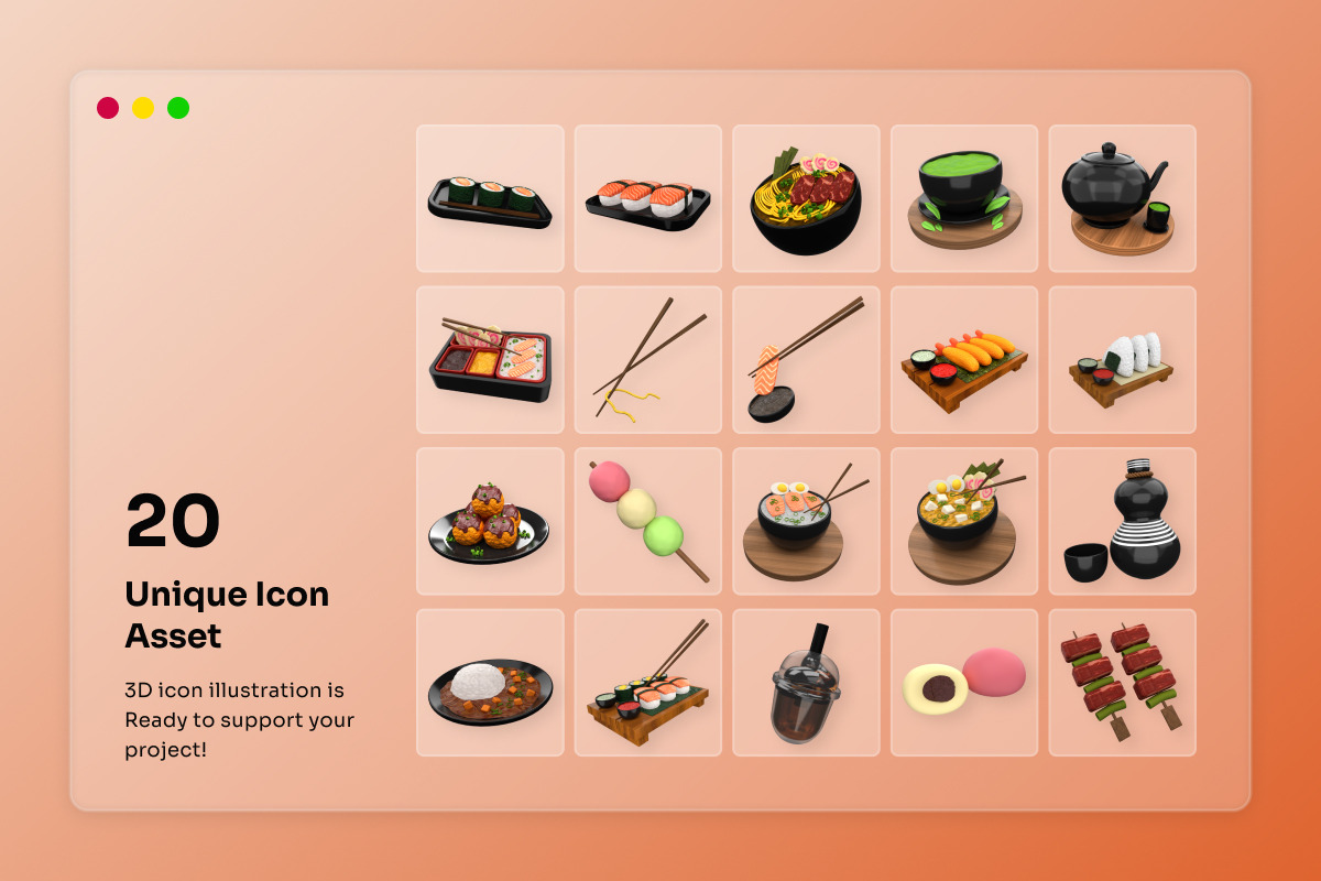 Japanese Culinary 3D Icon Pack, a Food Illustration by twinstd (Photo 6 of 6)