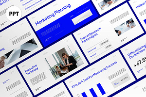 White Blue Marketing Plan PPT, a Presentation Template by graphicook