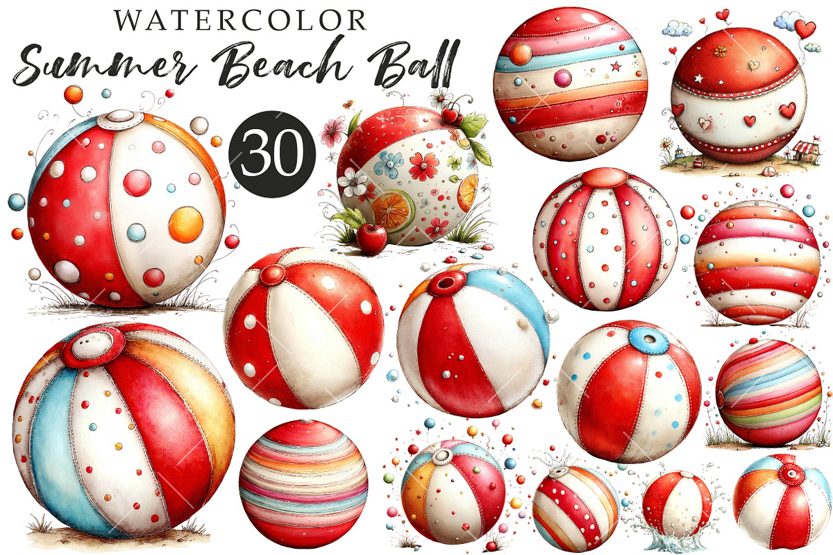 Whimsical Summer Beach Ball Clipart, an Illustration by OK Design (Photo 1 of 6)