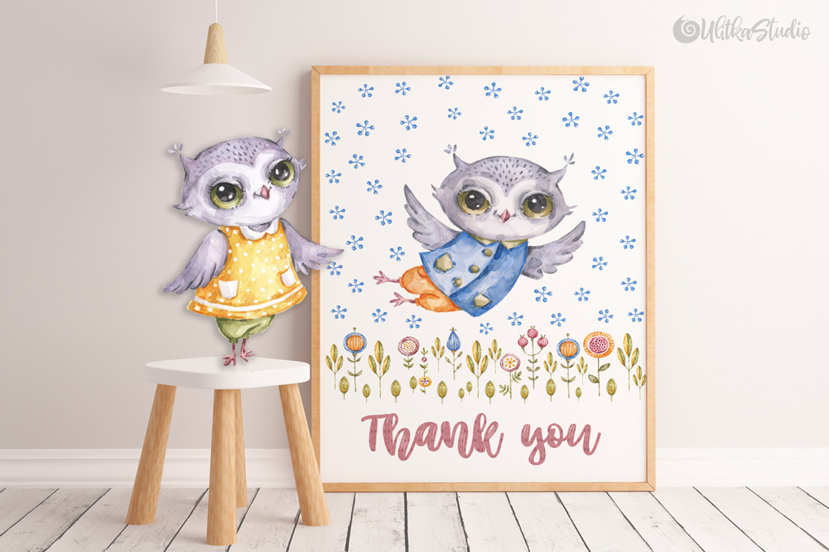 Owl clipart watercolor illustrations, an Animal Illustration by UlitkaStudio (Photo 8 of 8)