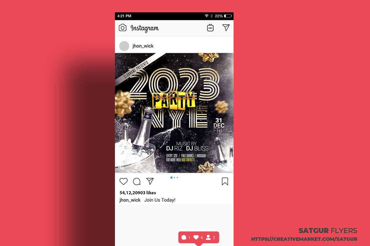 New Year Eve Party Flyer Template, a Flyer Template by Satgur Graphic Design (Photo 3 of 4)