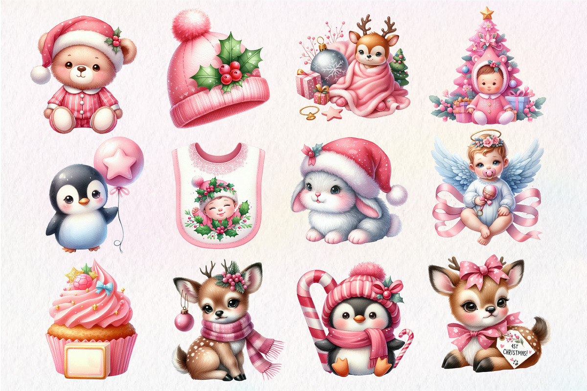 Babys 1st Pink Christmas Clipart, an Illustration by Dream Creation (Photo 4 of 5)