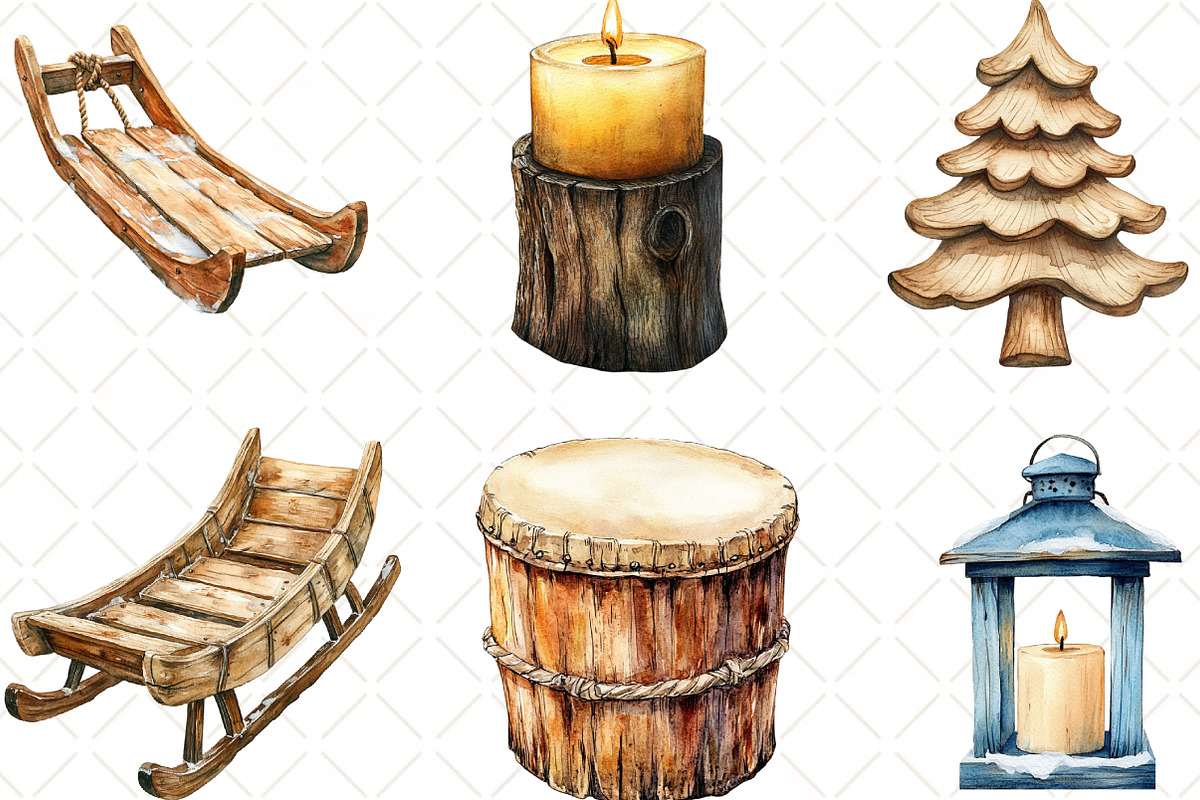 Rustic Wooden Christmas Clipart, an Illustration by Black Bird Studio (Photo 4 of 6)