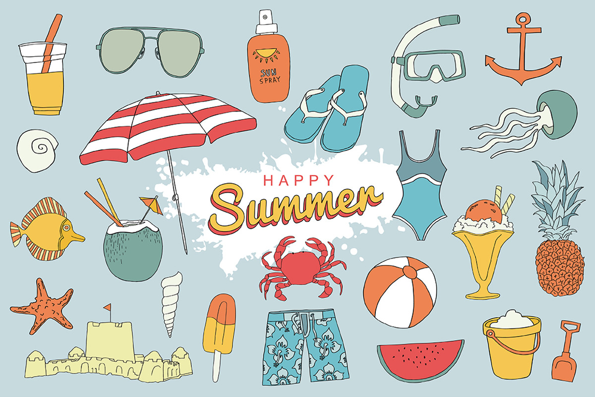 Happy Summer Clipart, an Illustration by Pencil Coffee