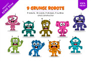 9 Funny cartoon robots. Tshirt, PNG., an Animal Illustration by KENO Mascots (Thumbnail 1 of 5)