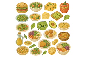 Vegan Food Illustration Set, an Object Graphic by nikagraphic
