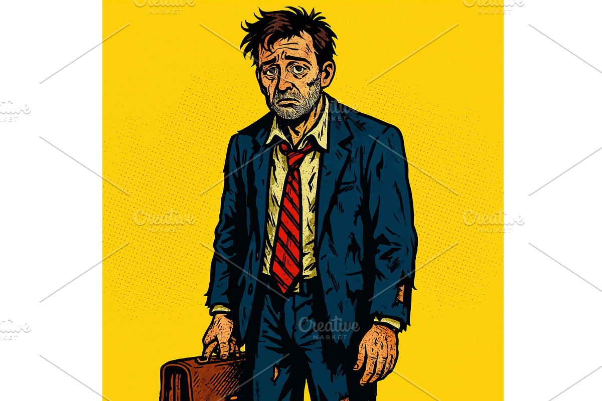 Exhausted businessman in worn suit, a Person Illustration by AlexArt