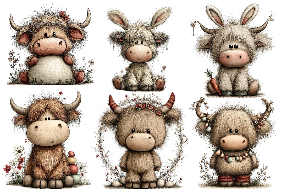 whimsical highland cow clipart, an Illustration by Designworld (Photo 3 of 4)