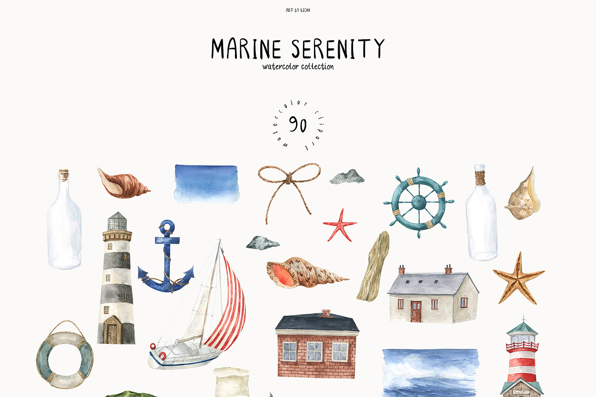 MARINE SERENITY watercolor + fonts, an Education Illustration by LiChu Art (Photo 6 of 11)