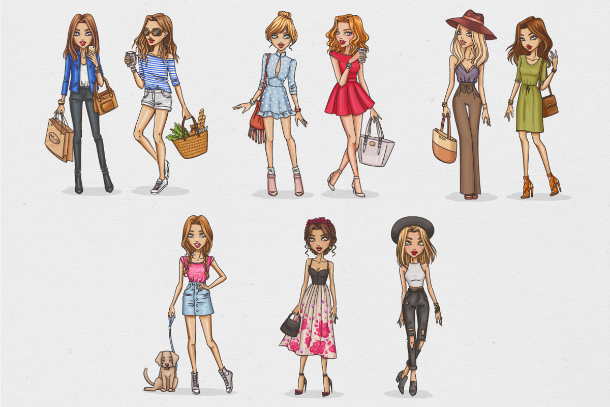 Fashion set of 9 girls, an Illustration by Bigio Designs (Photo 2 of 2)