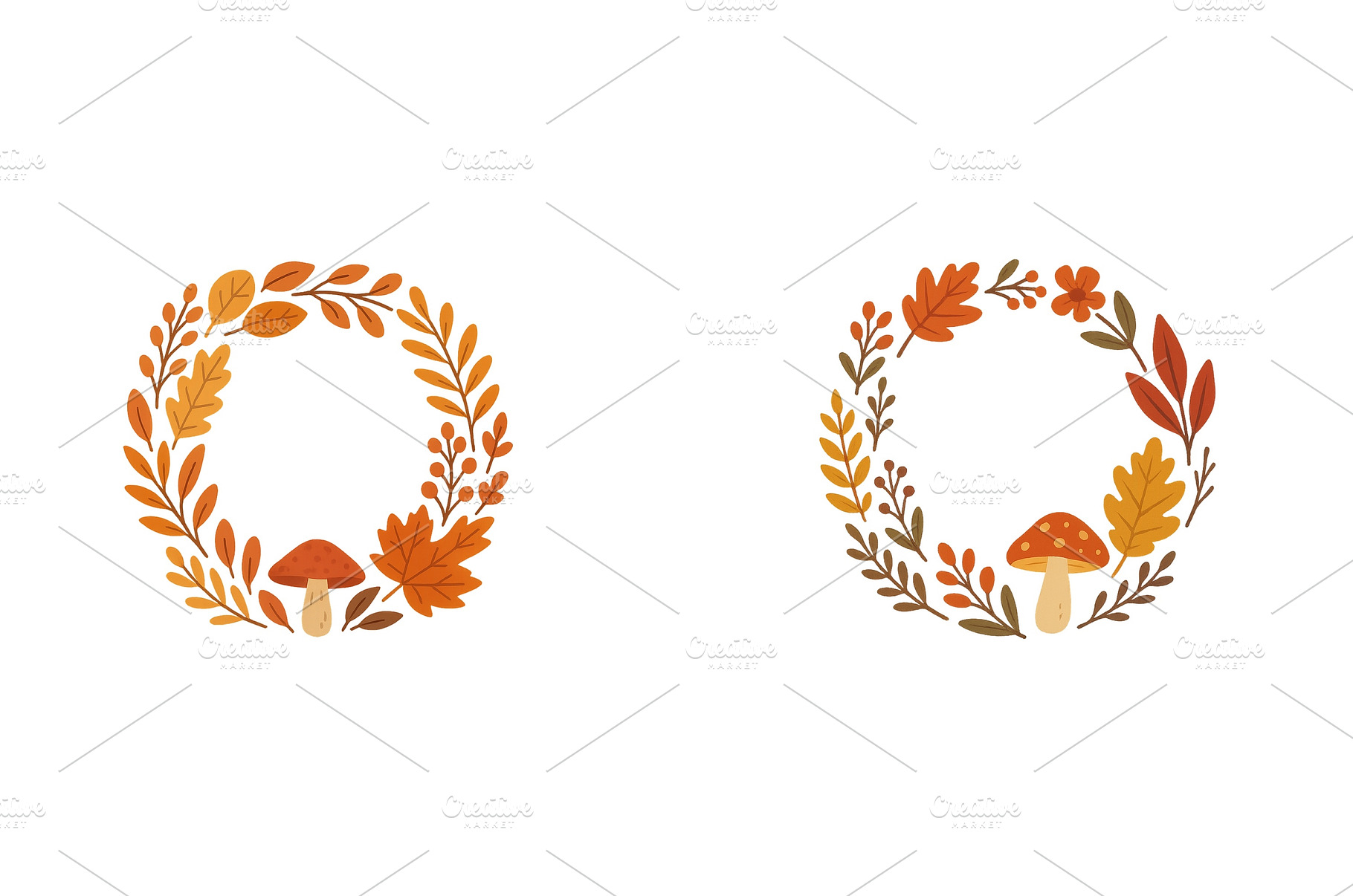 Colorful fall wreaths with mushrooms, an Arts & Entertainment Photo by ZinetroN