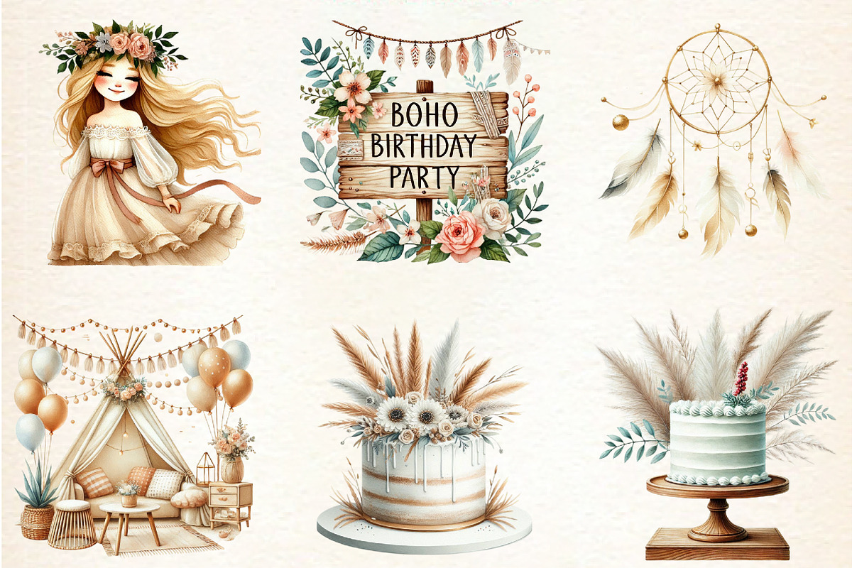 Boho Beige Birthday Sublimation Clip, an Illustration by DreamArtGraphic (Photo 2 of 4)