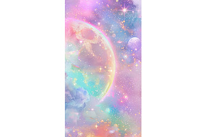 Colorful Space Scene with Moon and, an Illustration by Lermont51