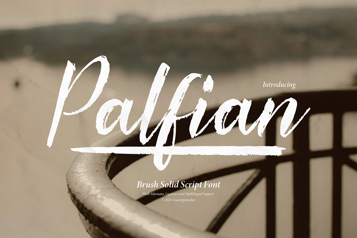 Palfian | Brush Solid Script, a Script Font by gracetype_studio (Photo 1 of 13)