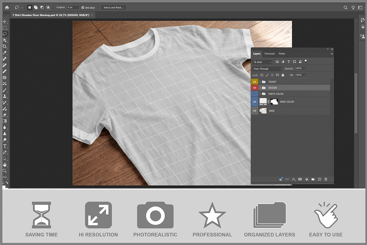 T-shirt On Wooden Floor PSD, a Shirt Mockup by Bruno's Shop (Photo 2 of 3)