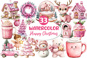 Pink Happy Christmas Clipart, an Illustration by Dream Creation