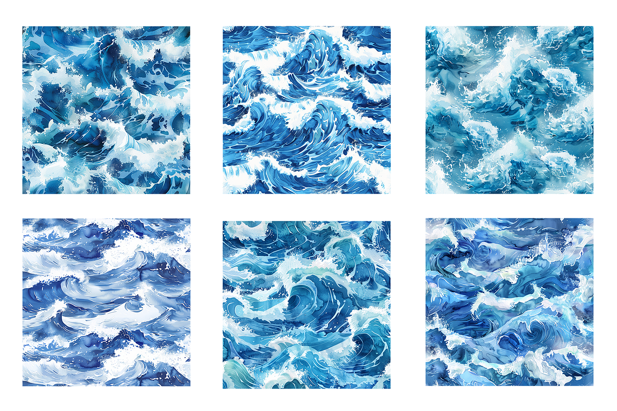 Watercolor Waves Digital Paper, a Pattern Graphic by Chromolume Studio (Photo 3 of 28)