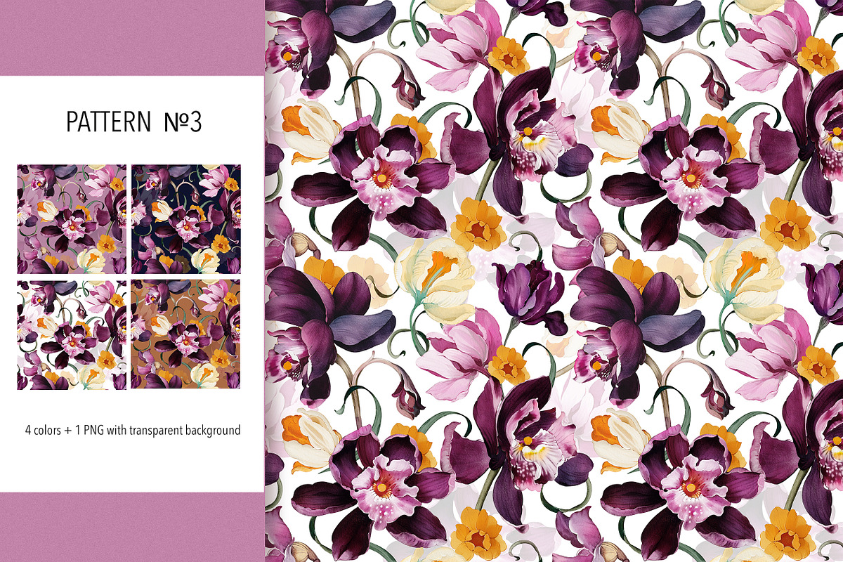 Purple floral pattern, orchids, a Pattern Graphic by Lisima (Photo 10 of 15)