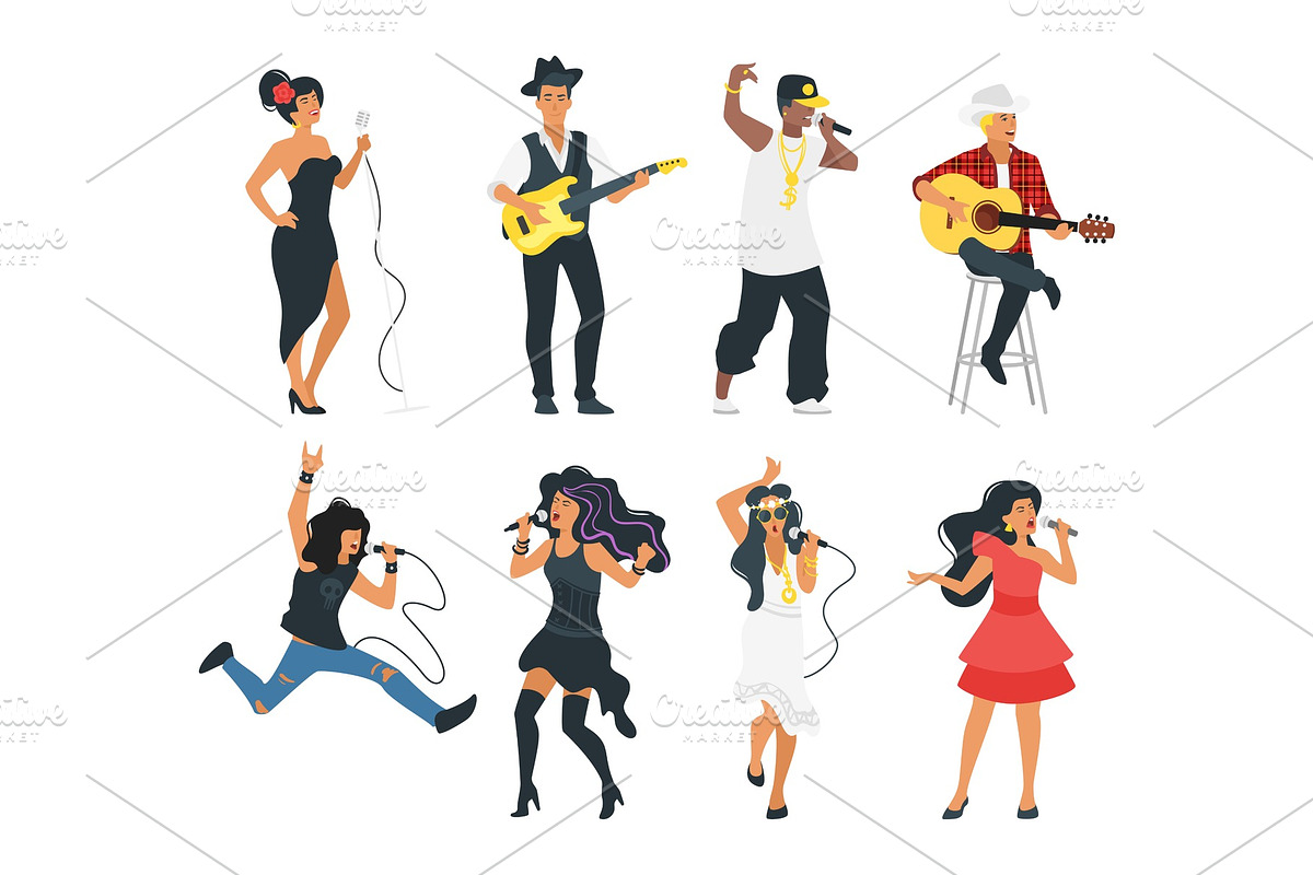 singer with microphone and musician, a Person Illustration by Cartoon time!