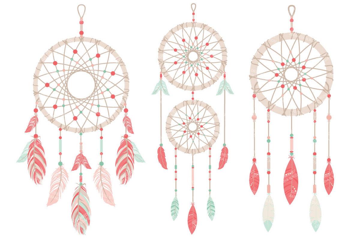Mint & Coral Dreamcatcher Clipart, an Illustration by Amanda Ilkov (Photo 3 of 4)