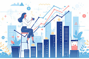 Business woman analyzing investment charts in modern artistic concept illustrat, a Photo by AS photostudio