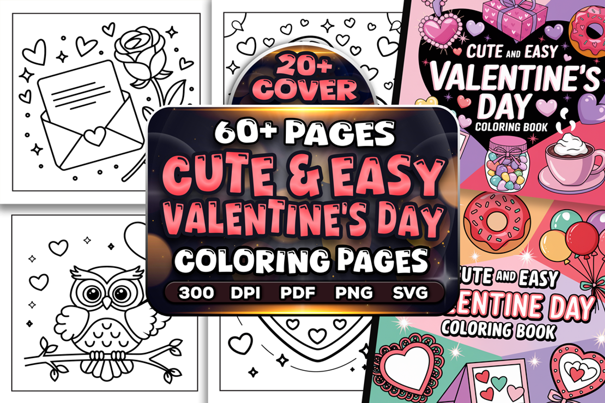 Cute Easy Valentine’s Day Coloring, a Seasonal Illustration by Craftsbeefy (Photo 1 of 4)