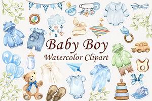 Baby Boy Watercolor Clipart, an Object Illustration by BarvArt