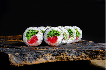 Delicious Sushi Roll on a stone, a Food & Drink Photo by zheckasmk