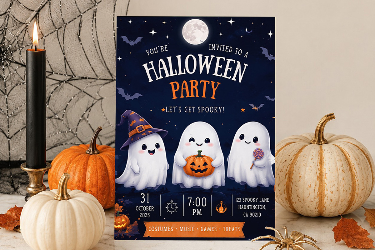 Cute Ghost Halloween Invitation, an Invitation Template by Arslan (Photo 1 of 5)