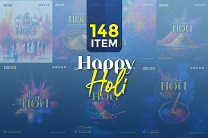 Happy Holi template bundle, a Social Media Template by gstudiovect21