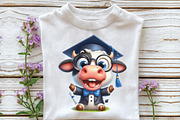 Watercolor Funny Graduation Cow PNG, an Illustration by CraftArtStudio (Thumbnail 3 of 6)