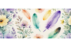 Watercolor floral and feather, an Illustration by tilialucida
